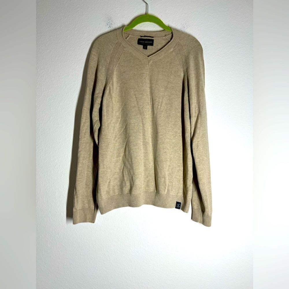 Men's Lucky Brand Welterweight Sweater Beige Tan Size Large Long Sleeve